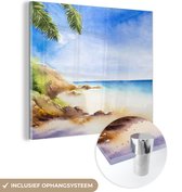 MuchoWow® Glasschilderij 20x20 cm - Schilderij acrylglas - Strand - Zee - Waterverf - Foto op glas - Schilderijen