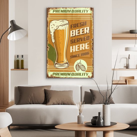 MuchoWow® Peinture sur verre 80x120 cm - Peinture sur verre acrylique - Mancave - Bières - Vintage - Premium - Photo sur verre - Peintures