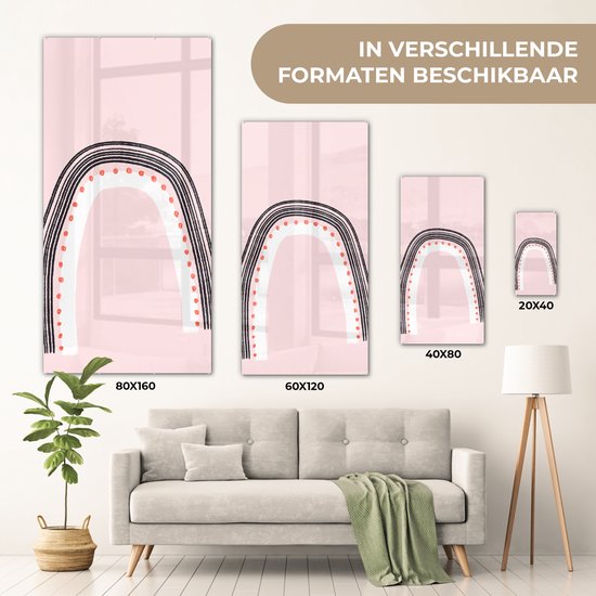 MuchoWow® Glasschilderij 60x120 cm - Schilderij acrylglas - Regenboog - Minimalisme - Roze - Foto op glas - Schilderijen