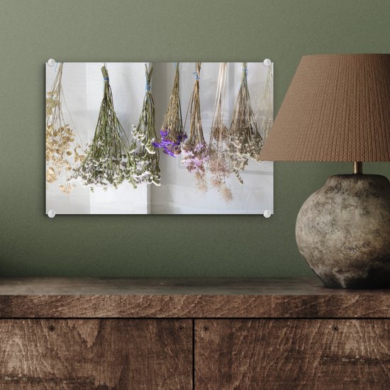 Peinture sur Verre - Différentes Fleurs de Limonium Suspendues à Sécher - 30x20 cm - Peintures sur Verre Peintures - Photo sur Glas