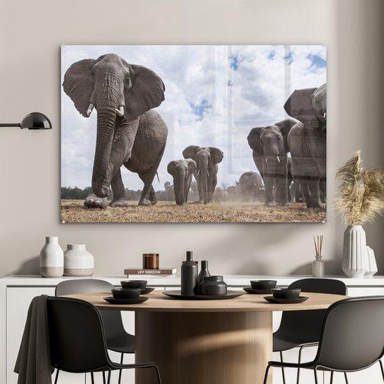 MuchoWow® Peinture sur verre 120x80 cm - Peinture sur verre acrylique - Éléphant - Animaux - Nature - Uni - Photo sur verre - Peintures