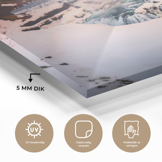 Formation de glace à la cascade de Gullfoss en Islande Plexiglas 180x120 cm - Tirage photo sur Glas (Décoration murale plexiglas) XXL / Groot format!