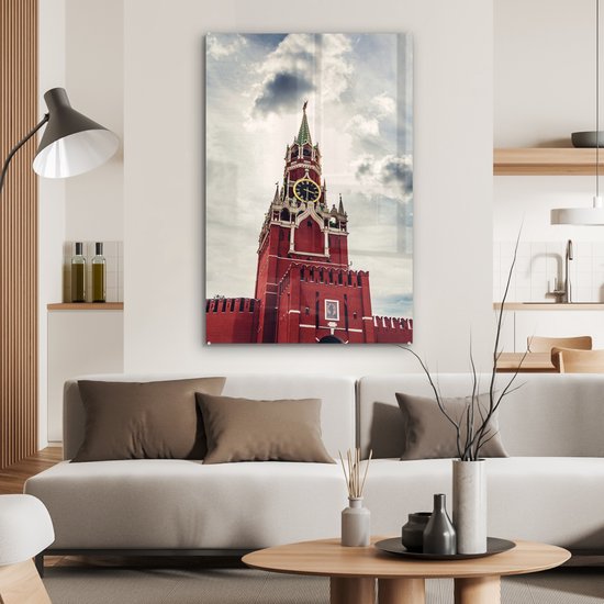 ® Glasschilderij 60x90 cm - Schilderij acrylglas - De Spasskayatoren uit de Russische revolutie - Foto op glas - Muurdecoratie woonkamer - Wanddecoratie slaapkamer - Schilderijen