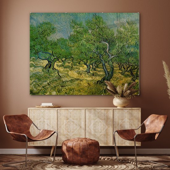 MuchoWow® Peinture sur verre 160x120 cm - Peinture sur verre acrylique - Oliveraie - Vincent van Gogh - Photo sur verre - Peintures