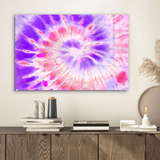 MuchoWow® Peinture sur verre 60x40 cm - Peinture sur verre acrylique - Été - Tie Dye - Violet - Photo sur verre - Peintures