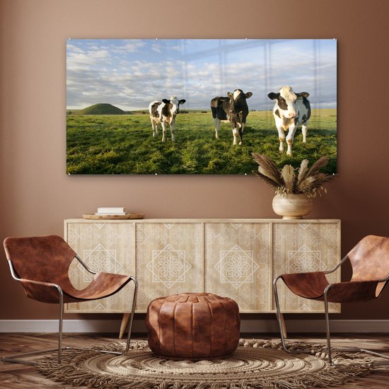 Trois vaches frisonnes dans un cadre magnifique Plexiglas 160x80 cm - Tirage photo sur verre (décoration murale plexiglas)