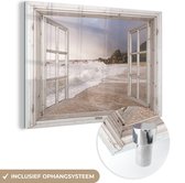 MuchoWow® Glasschilderij 60x40 cm - Schilderij acrylglas - Doorkijk - Strand - Zee - Foto op glas - Schilderijen