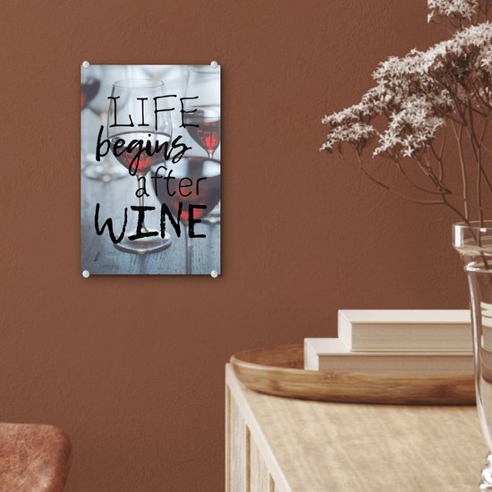 Peinture sur verre - Citation sur le Vin ' La Life commence après le vin' avec des verres à vin - 20x30 cm - Peintures sur Verre Peintures - Photo sur Glas