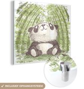 MuchoWow® Glasschilderij 90x90 cm - Schilderij acrylglas - Bamboe - Panda - Bos - Foto op glas - Schilderijen