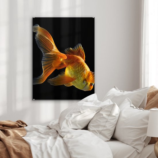 MuchoWow® Peinture sur verre 60x80 cm - Peinture sur verre acrylique - Poisson rouge - Animaux - Zwart - Photo sur verre - Peintures