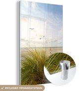 MuchoWow® Glasschilderij 40x60 cm - Schilderij acrylglas - Strand - Zee - Vogels - Foto op glas - Schilderijen