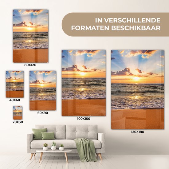 Peinture sur verre - Photo sur verre - Coucher de soleil - Plage - Mer - Nuages ​​- Peinture de plage - Plaque acrylique - Décoration murale - Peinture sur Glas - Verre acrylique - 20x30 cm - Peintures de salon
