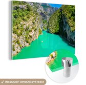 MuchoWow® Glasschilderij 120x80 cm - Schilderij acrylglas - Blauwe water in de Gorges du Verdon in Frankrijk - Foto op glas - Schilderijen
