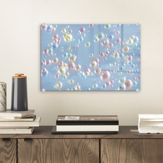 MuchoWow® Peinture sur verre 30x20 cm - Peinture sur verre acrylique - Bulles - Arc-en-ciel - Water - Photo sur verre - Peintures