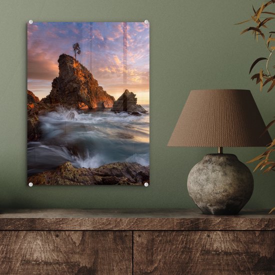MuchoWow® Peinture sur Verre - Mer - Île - Arbre - 30x40 cm - Peintures sur Verre Acrylique - Photo sur Glas