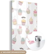 MuchoWow® Glasschilderij 80x120 cm - Schilderij acrylglas - Cupcake - Patroon - Pastel - Foto op glas - Schilderijen
