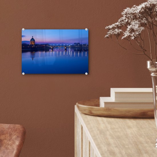 ® Glasschilderij 30x20 cm - Schilderij acrylglas - Toulouse - Frankrijk - Blauw - Foto op glas - Muurdecoratie woonkamer - Wanddecoratie slaapkamer - Schilderijen