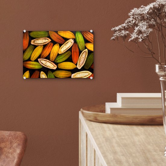 Cabosses ouvertes et fermées des fèves de cacao Plexiglas 30x20 cm - petit - Tirage photo sur Glas (décoration murale plexiglas)
