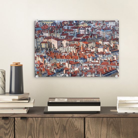 Les beaux toits rouges de la ville de Lyon en France Plexiglas 30x20 cm - petit - Tirage photo sur Glas (décoration murale plexiglas)