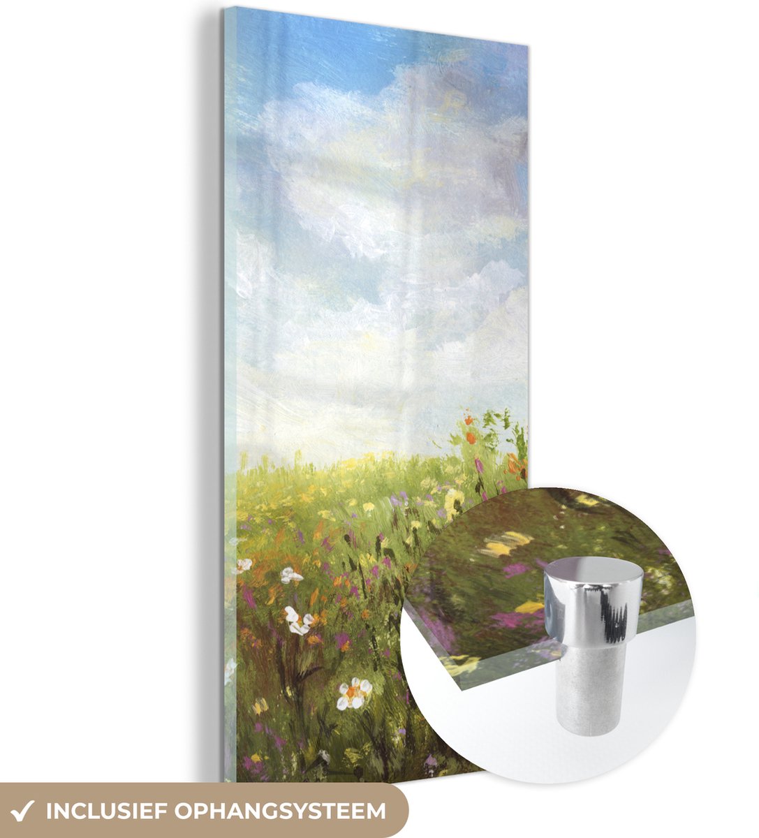 ® Glasschilderij 80x160 cm - Schilderij acrylglas - Zomer - Bloemen - Olieverf - Foto op glas - Muurdecoratie woonkamer - Wanddecoratie slaapkamer - Schilderijen