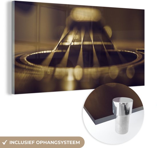 MuchoWow® Peinture sur Verre - Gros Plan d'une Guitare Acoustique à Six Cordes - 120x60 cm - Peintures sur Verre Acrylique - Photo sur Glas