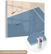 MuchoWow® Glasschilderij 40x30 cm - Schilderij acrylglas - Conceptueel potje tennis - Foto op glas - Schilderijen