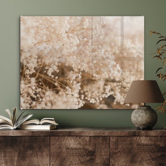 MuchoWow® Peinture sur verre 80x60 cm - Peinture sur verre acrylique - Herbe de la pampa - Plante - Nature - Photo sur verre - Peintures