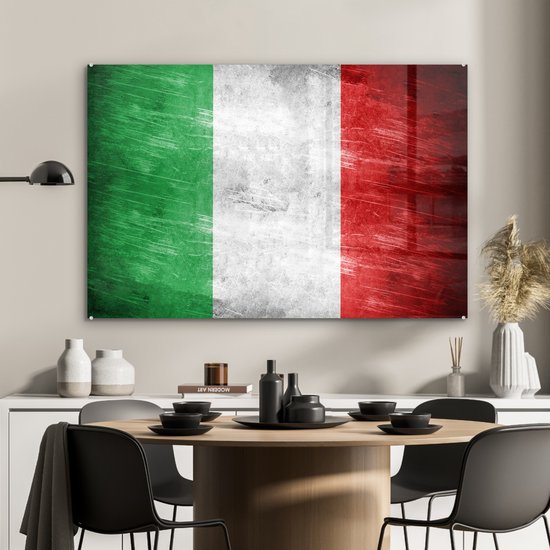 MuchoWow® Glasschilderij 120x80 cm - Schilderij acrylglas - Afbeelding van de vlag van Italië - Foto op glas - Schilderijen