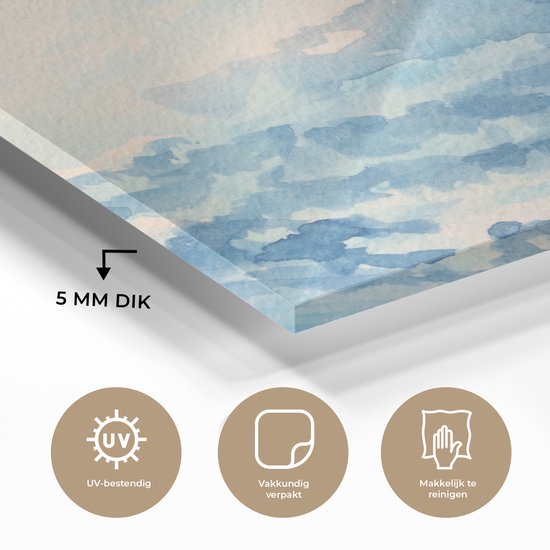 MuchoWow® Peinture sur verre 150x100 cm - Peinture acrylique sur verre - Illustration aquarelle abstraite de vagues - Photo sur verre - Peintures