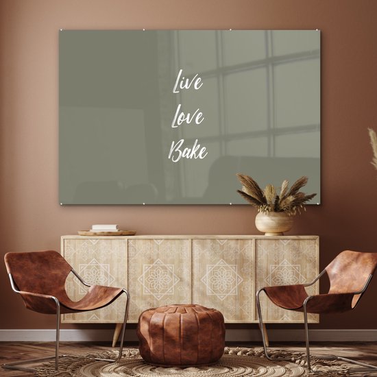 MuchoWow® Peinture sur verre 150x100 cm - Peinture sur verre acrylique - Live love bake - Citations - Dictons - Cuisson - Photo sur verre - Peintures