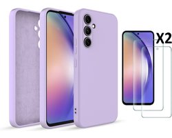Hoesje geschikt voor Samsung Galaxy A54 siliconen Lila zacht TPU backcover - Met gehard glas screenprotector - 2 stuks