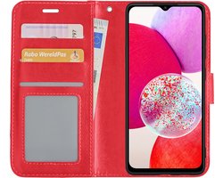 Hoesje - Met Pasjeshouder - Geschikt voor Samsung Galaxy A14 - Luxe Bookcase Portemonee - Flip Case - Kunstleer Book Case - Flipcase - Book Cover - Walletcase - Portemonneehoes - Rood