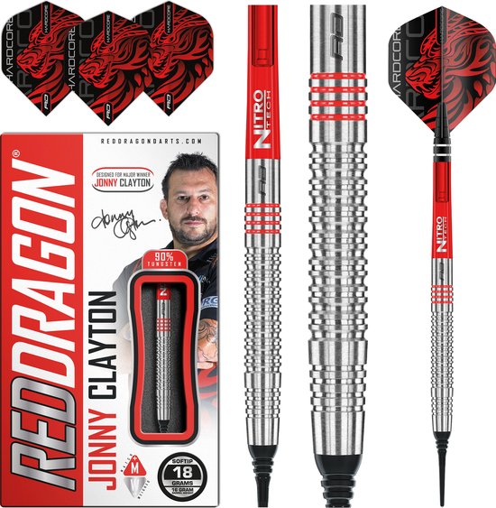RED DRAGON - Jonny Clayton Original: Softip Tungsten Steel Dartpijlen Professioneel - 18 gram vat, 20 gram totaal gewicht van Red Dragon — afbeelding 3