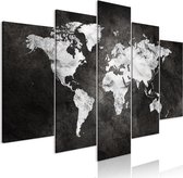 Schilderij - Donkere wereld, wereldkaart, 5 luik