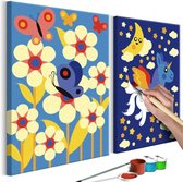 Doe-het-zelf op canvas schilderen - Vlinder en Eenhoorn 33x23 ,  Europese kwaliteit, cadeau idee