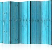 Vouwscherm - Blauwe planken 225x172cm  , gemonteerd geleverd, dubbelzijdig geprint (kamerscherm)