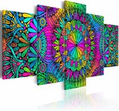 Schilderij - Mandala: Pauwen veren , multi kleur ,  5 luik