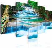 Schilderij - Blauwe Waterval in Kanchanaburi - Thailand, 5luik , groen , premium print op canvas