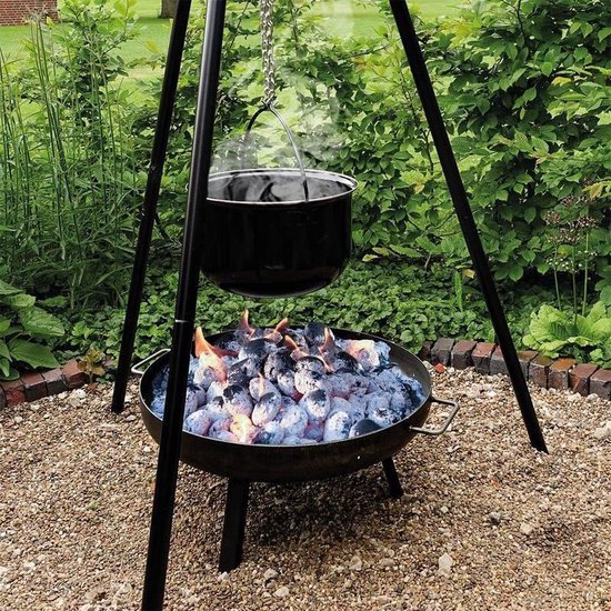 Alsjeblieft kijk Wasserette Over het algemeen Houtskool barbecue - Driepoot - 160 cm x Ø 60 cm - 4-in-1 set - met pan en  draaibaar... | bol.com