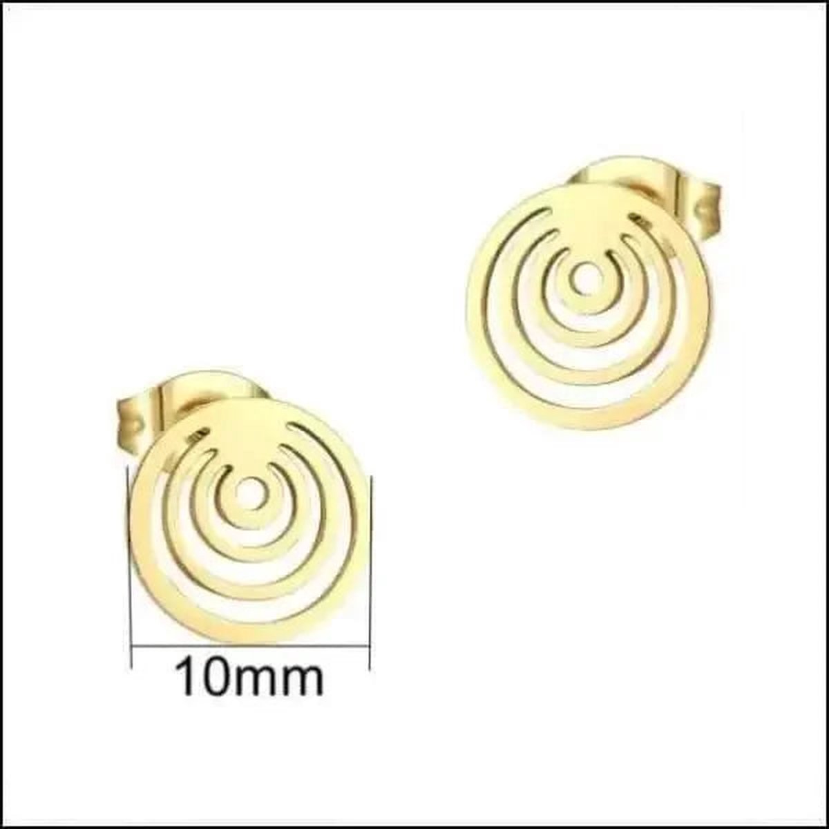 Aramat jewels ® - Goudkleurige zweerknopjes oorbellen cirkel spiraal chirurgisch staal 10mm