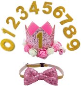 11-delig verjaardags set met hoedje met cijfers en strik roze - kat - poes - huisdier - verjaardag - poezen - katten - hoed - strik - roze