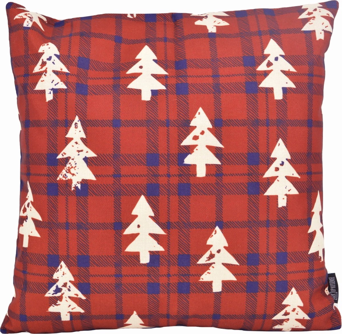 Gek op Kussens! Sierkussen Tartan Christmas Tree | 45 x 45 cm | Katoen/Linnen Rood-Blauw