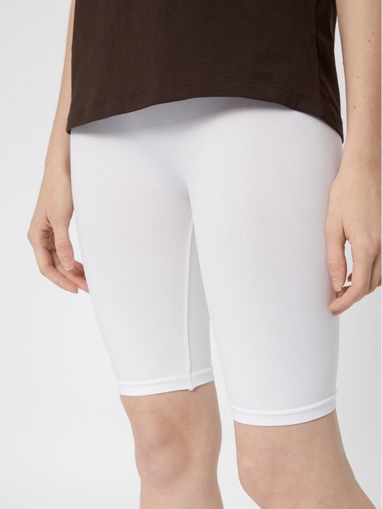 Witte, naadloze fietsshort, close-up.