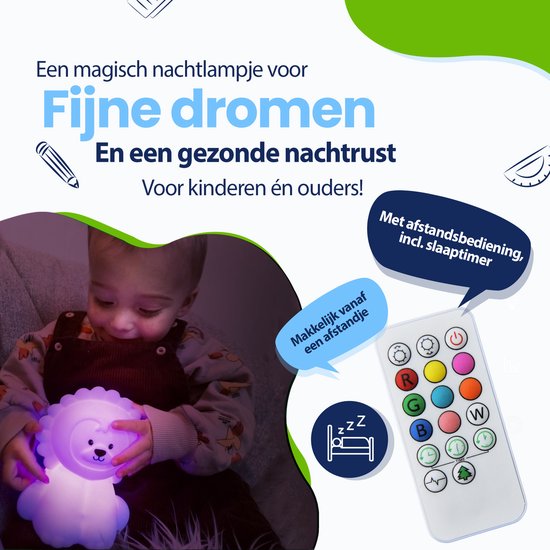 Kadoing Leeuw Nachtlamp (Groot) met Afstandsbediening - Oplaadbare Lamp voor Kinderen - 15.3cm Hoog