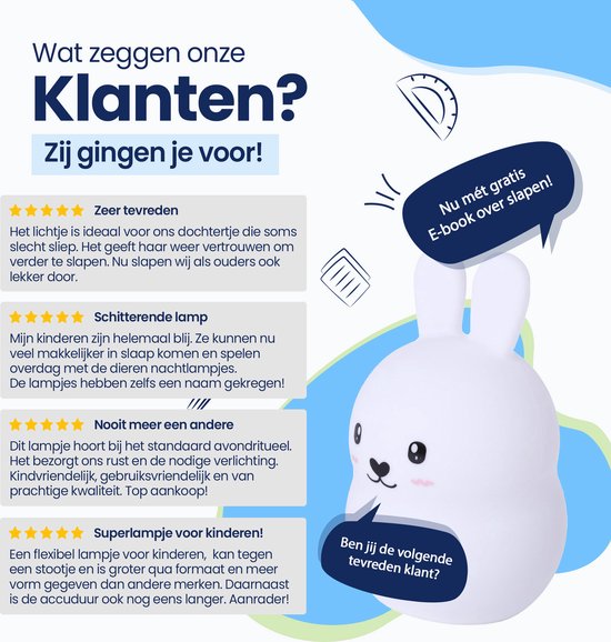 Kadoing Konijn Nachtlamp (Groot) met Afstandsbediening - Konijntje Kinderlamp Oplaadbaar - 18.7cm Hoog