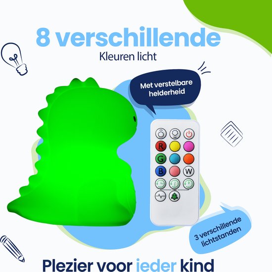 Kadoing® Dino Nachtlamp (Groot) - met Tikfunctie en Afstandsbediening - Oplaadbaar - Baby Lamp - Dinosaurus Cadeau - Nachtlampje Kinderen - Premium Kinderlamp - Speelgoed Cadeau van Kadoing — afbeelding 4
