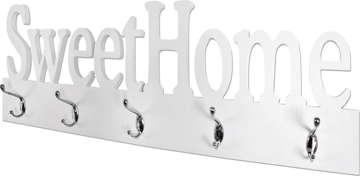 HakuShop Wandkapstok | Wit MDF | Sweet Home | Verchroomde haken | 74x7x28