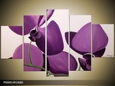 Schilderij -  Orchidee - Paars, Crème - 150x70cm 5Luik - GroepArt - Handgeschilderd Schilderij - Canvas Schilderij - Wanddecoratie - Woonkamer - Slaapkamer - Geschilderd Door Onze Kunstenaars 2000+Collectie Maatwerk Mogelijk