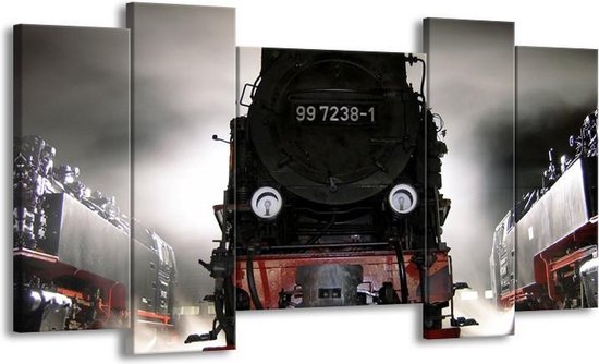 GroepArt - Schilderij - Trein - Zwart, Wit, Grijs - 120x65 5Luik - Foto Op Canvas - GroepArt 6000+ Schilderijen 0p Canvas Art Collectie - Wanddecoratie