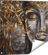 Gards Tuinposter Gouden Boeddha van Aquarel - Abstract - 60x60 cm - Tuindoek - Tuindecoratie - Wanddecoratie buiten - Tuinschilderij